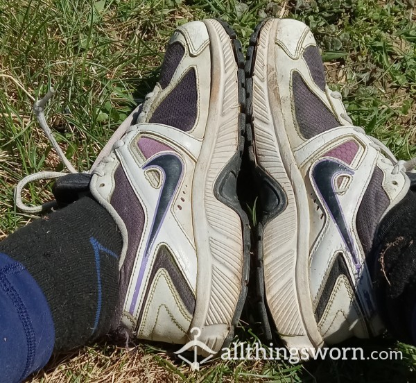 Super-old Leather Nike Sneakers Worn In 2 Mud-runs.  Size 7Y (Around An 8 In Ladies.)