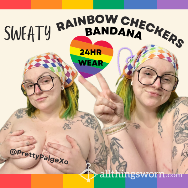 Sweaty Bandana 🥵 Rainbow Checkered 🌈 Worn 24hrs 💋