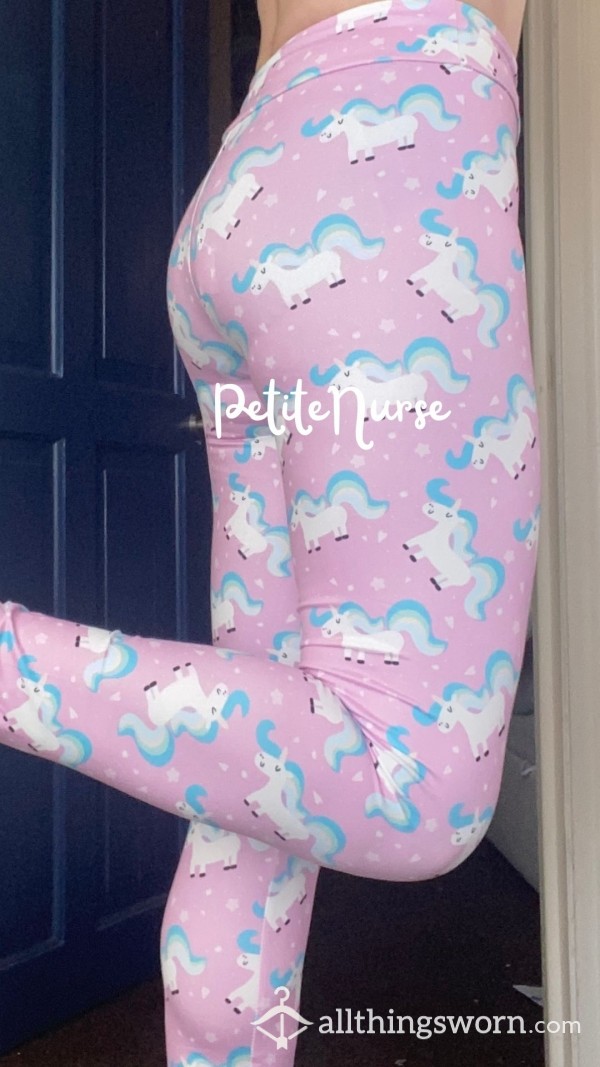 Girls Pink Unicorn Leggings, Well Worn, Excellent Quality, Worn As Pyjama Bottoms, Extended Wear, PJ’s