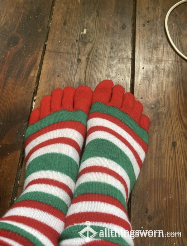 Sweaty Scented Toe Socks, Worn At A Busy Shift At Work, 24 Hour Wear And Slept In!