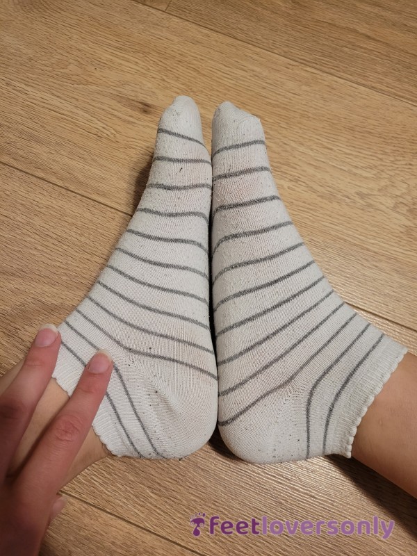 Sweaty, Smelly White Ankle Socks With Cute Bow And Stripes