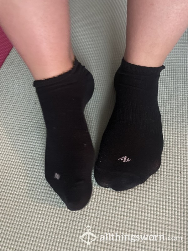 Sweaty Well Worn Black Ankle Socks