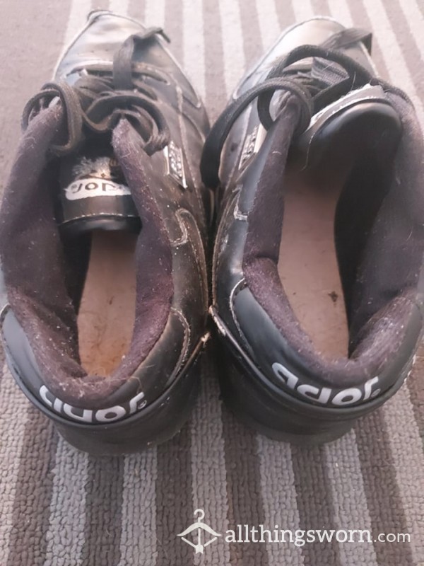 Tattered, Worn Black Trainers Size 4
