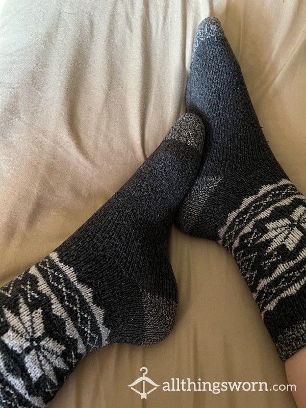 ***SOLD***Thick Well Worn And Loved Gray And White Socks