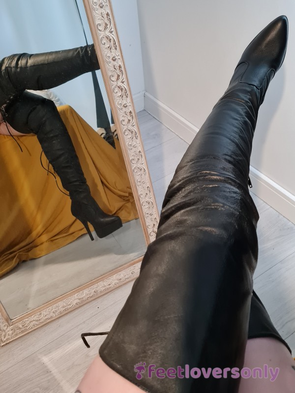 Thigh High Leather Heels Naked