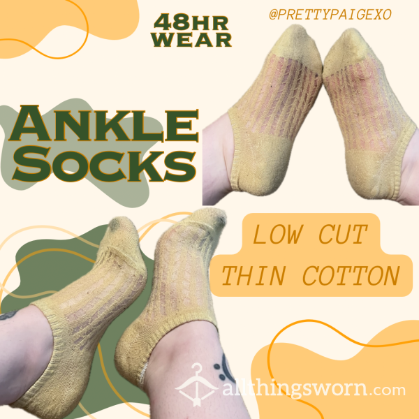 Thin Cotton Ankle Socks 👣💛 Yellow, Low Cut.. Worn 48hrs 😏💋