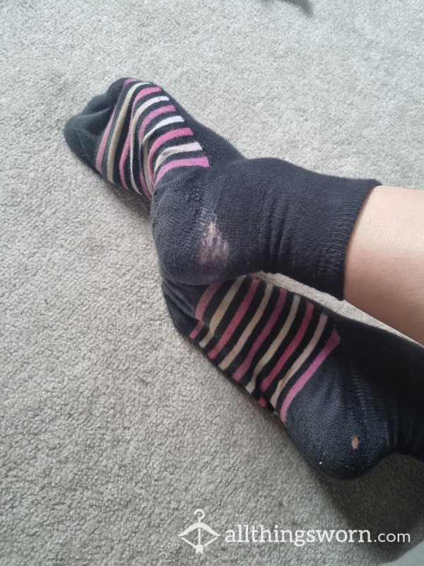 Trashed Black And Stripy Work Socks