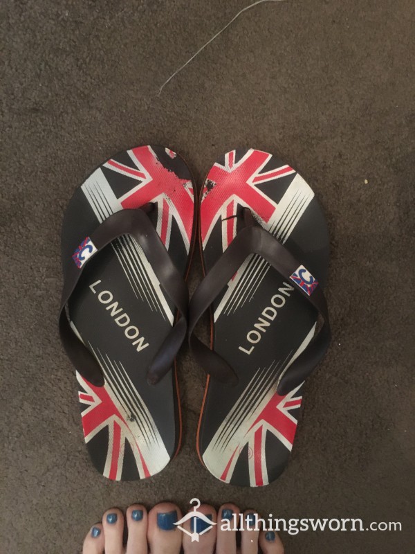 Used & Abused London Flip Flops Worn Round The House & Out & About Until They Look As Worn As This!!