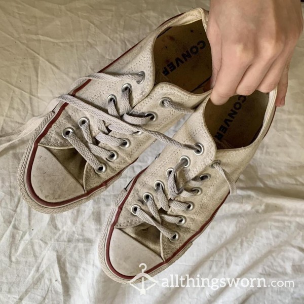 Used & Abused White Converse Low Tops
