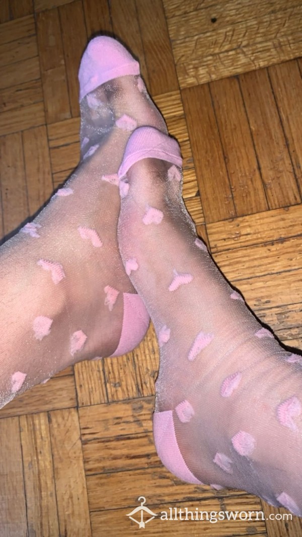 Used Pink Hearts Mesh Socks