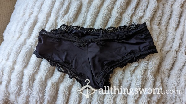 Used Well Worn Black Lace Nylon Knickers