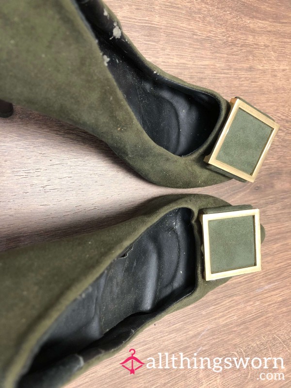 Used Worn Green Pointed-toe Stiletto High Heels Sandals （Ladyyaoying）