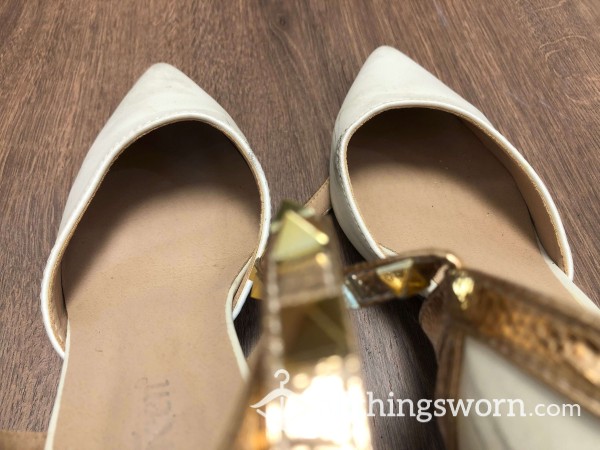 Used Worn Pointed White Thick Heeled High Heels（Ladyyaoying）