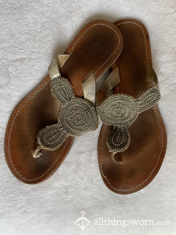 Used+Abused Tan Sandals With Rhinestone Detailing