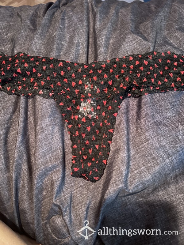 Valentines Black And Red Heart Thong