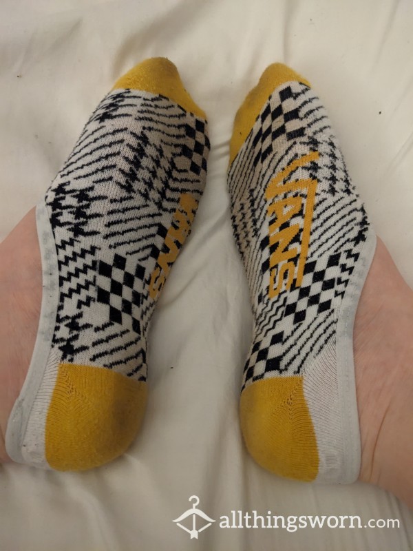 Vans 'Canoodle' Trainer Socks. Black, White & Yellow Patterned. Worn 24h (+options)