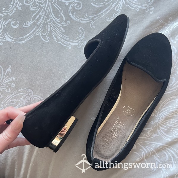 Velvet Black Flat Ballerina Shoes