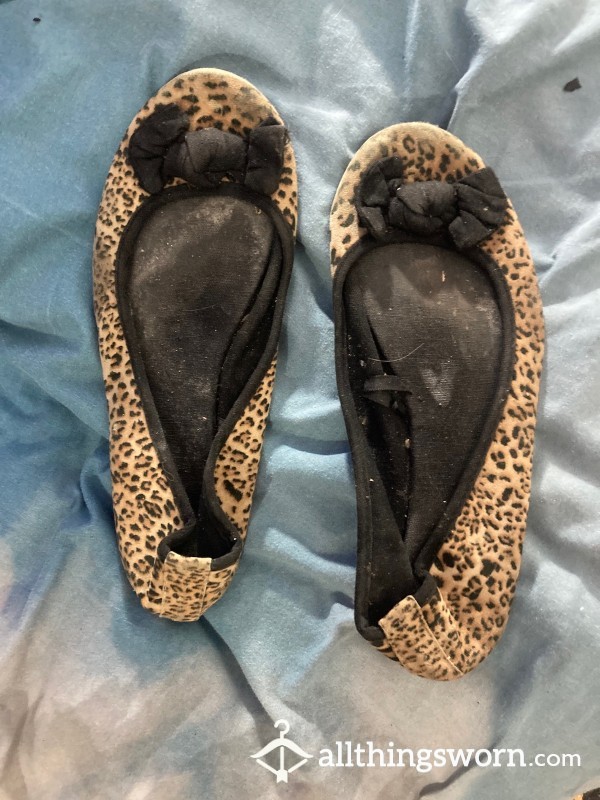 Very Well Worn Leopard Print Ballet Shoes With Toe Imprints