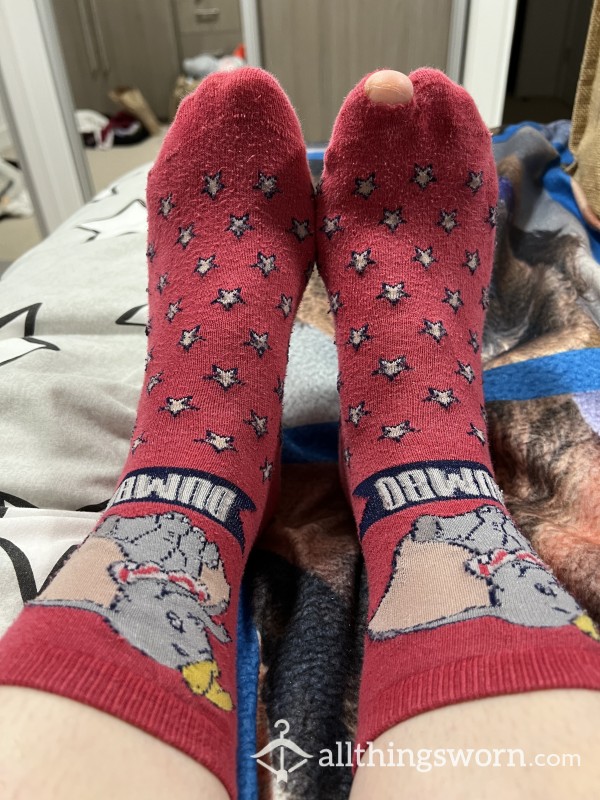 Very Well Worn Pink Dumbo Sock.
