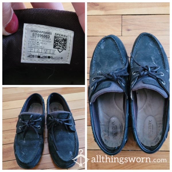 VERY Worn Black Sperry's - WITHOUT SOCKS