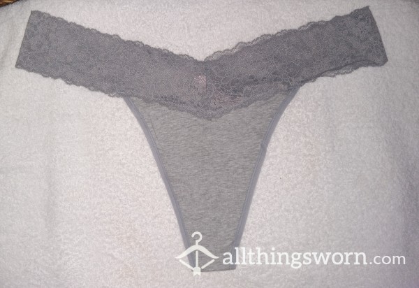 Vs Sexy Grey Cotton With Lace Trim Thongs