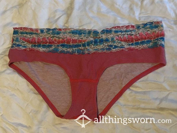 Well-loved Hot Pink With Multicolor Lace VS PINK Cotton Panties