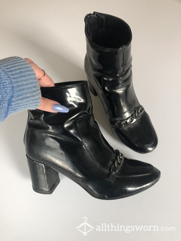 Well-Worn And Loved Patent Leather Heeled Boots