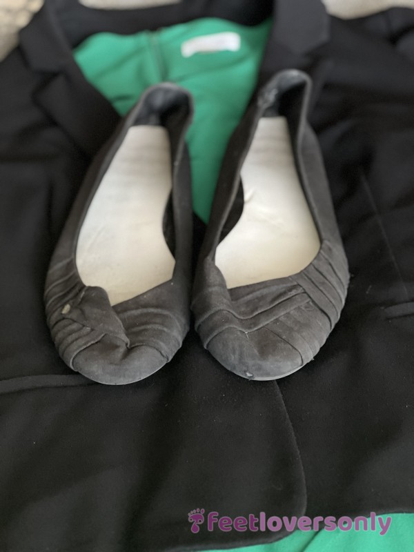 Well-worn Black Ballet Flats Worn At Customer Service Job For 2 Years