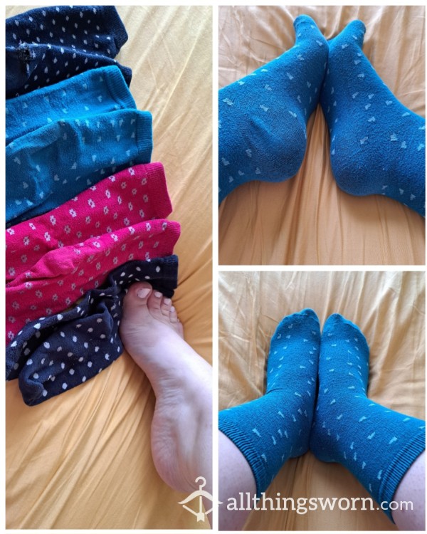 Well-worn Light Blue Cute Socks With Thinning Fabric And Holes 🧦 48h Wear