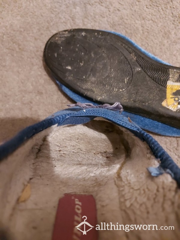 Well Worn Disgusting Blue Slippers