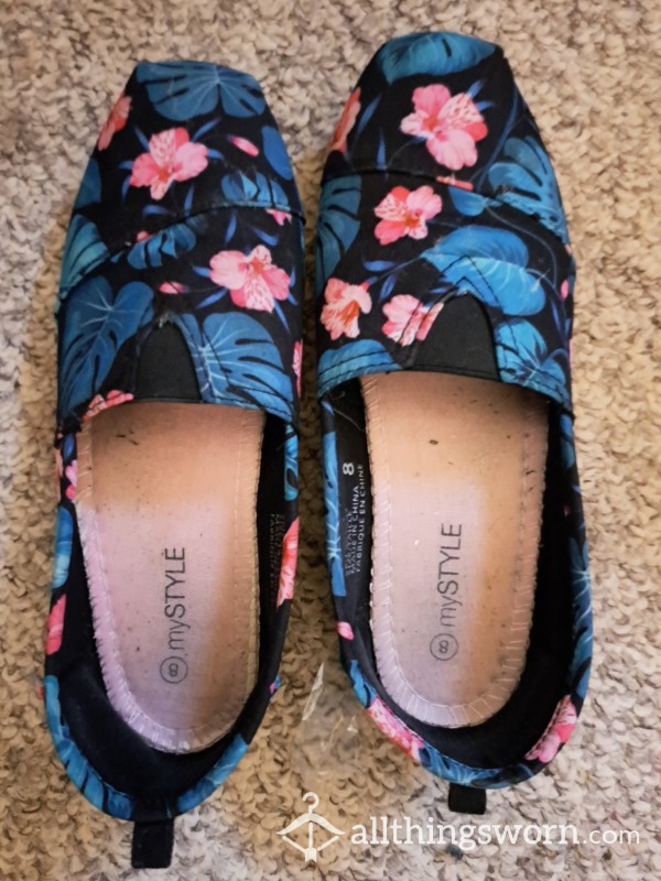 Well-Worn Floral Flat Shoes