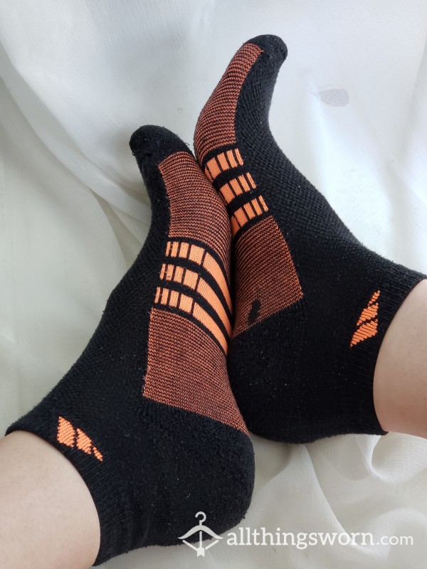 Well-Worn Orange & Black Adidas Socks