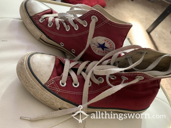 Well Worn Red Converse High Tops, Worn And Well-Loved For 7 Years