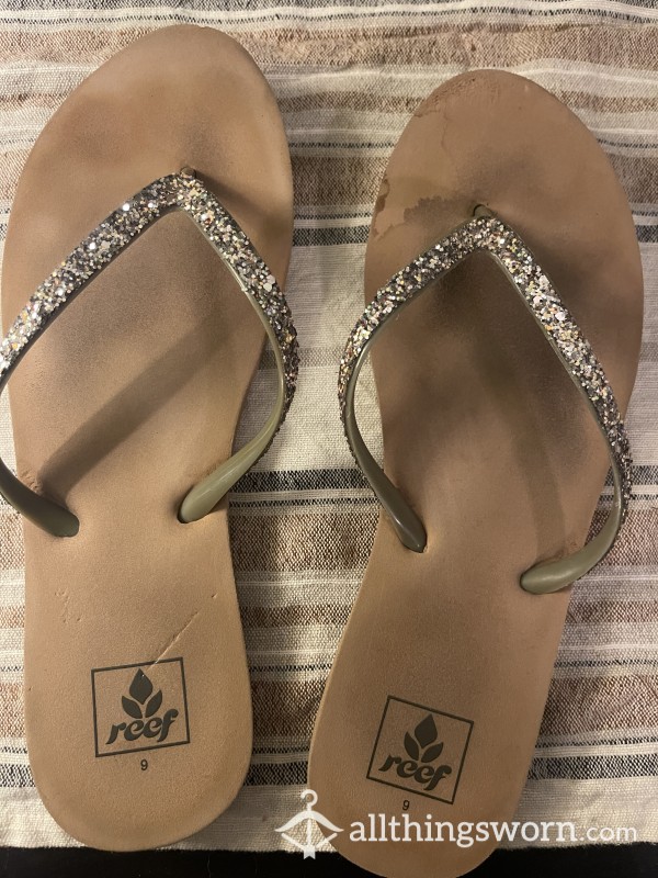 Well Worn Reef Flip Flops With Toe Marks