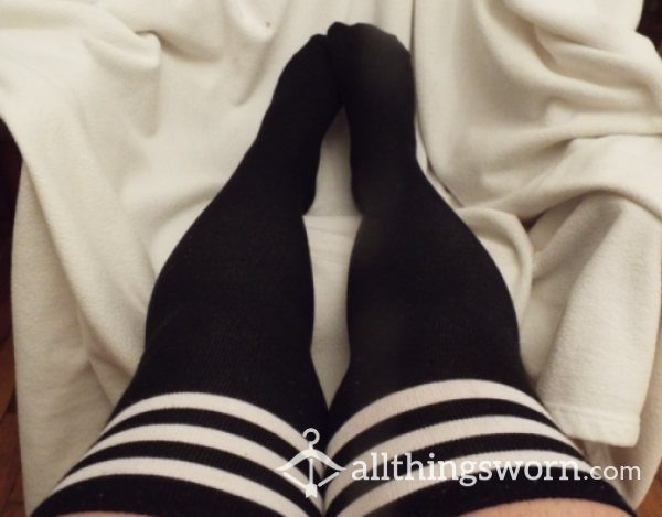 Well-Worn Sexy Black Schoolgirl Thigh High Socks