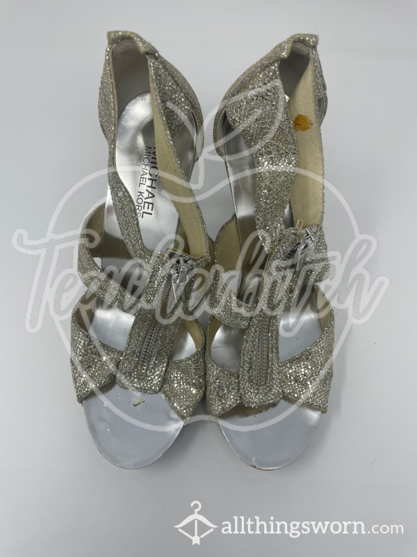 Well-worn Sparkly, Silver Heels | Michael Kors Brand | US Size 7.5