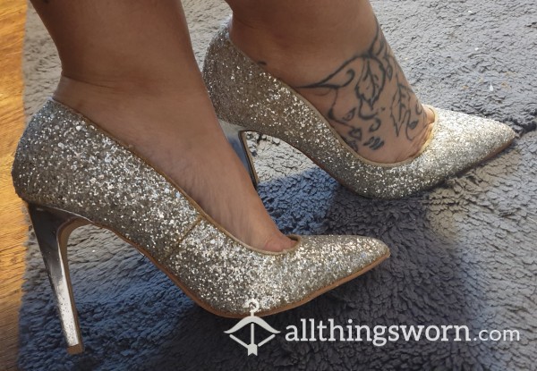 Well Worn, Stained, Tatty, Silver Sparkly Stilettos. The Fun I've Had In These Beauties 😈 Now They Can Be Yours To Have All Kinds Of Fun In. I'd Love To See Pictures! 💕