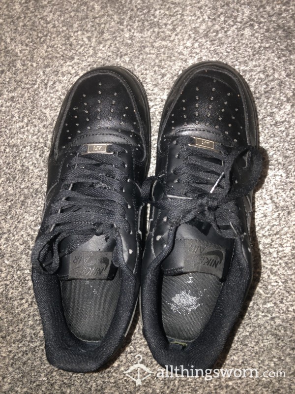 Well Worn, Used, Smelly Black Nike Air Forces Sneakers