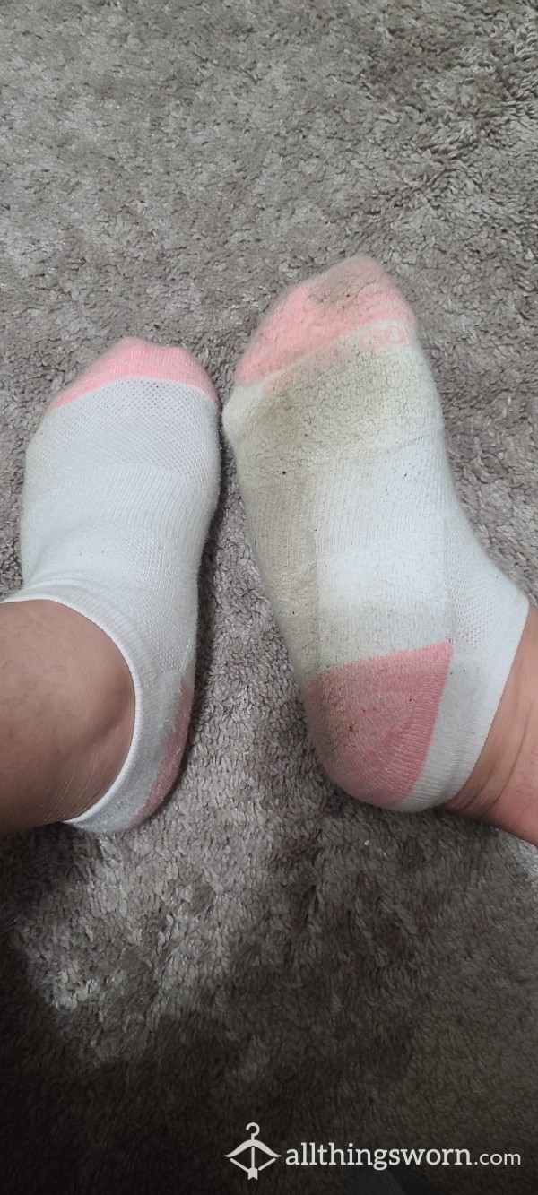 Well Worn White And Pink Ankle Socks