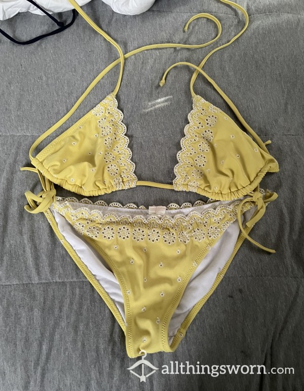 Well Worn Yellow And Lace String Bikini