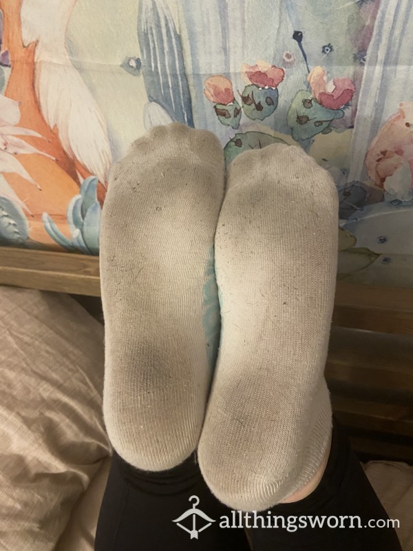 White Adidas Socks With Foot Imprint