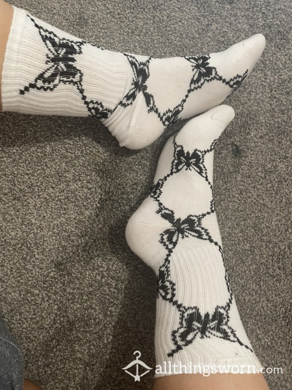 White Butterfly Crew Socks