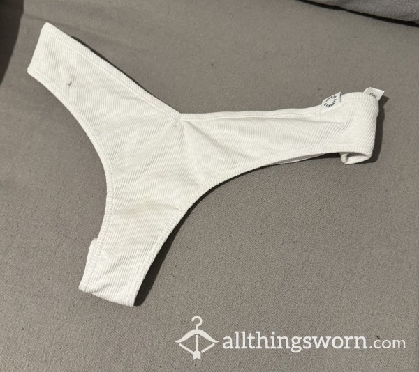 White Cotton Ribbed Lounge Thong