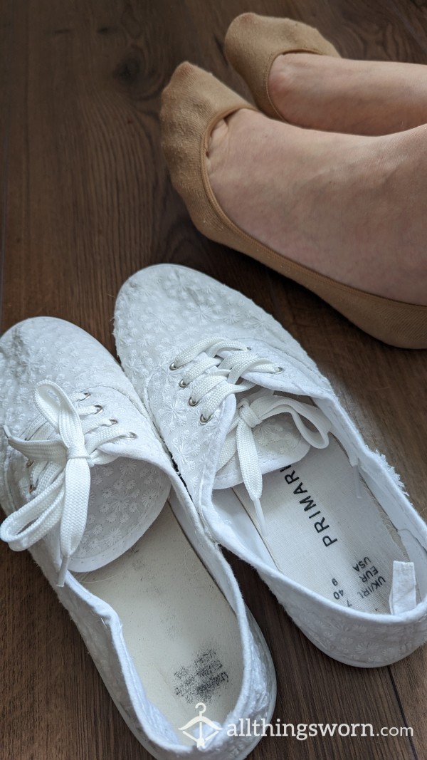White Fabric Flat Shoes