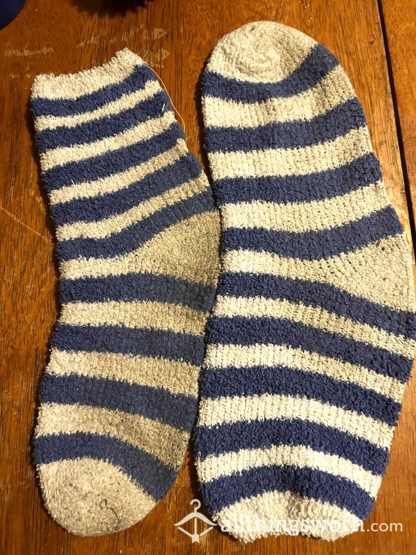 White Footies W/ Blue Stripes
