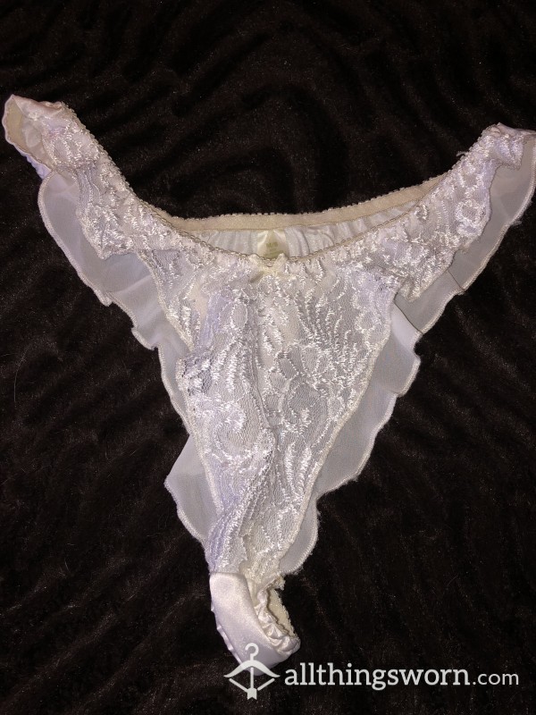 White Frilly Thong