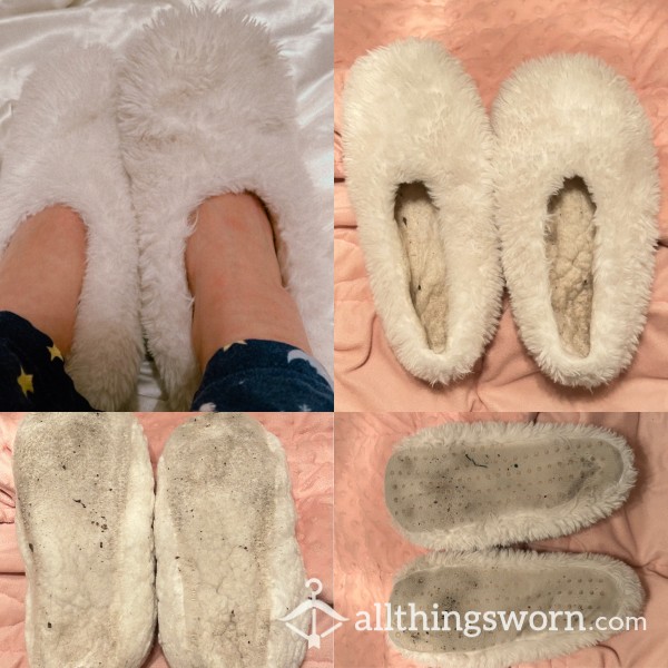 White Fuzzy Sock Slippers ( Very Dirty ) + FREE USA SHIPPING