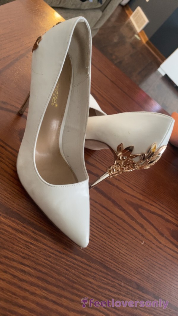 White Heels With Gold Detail