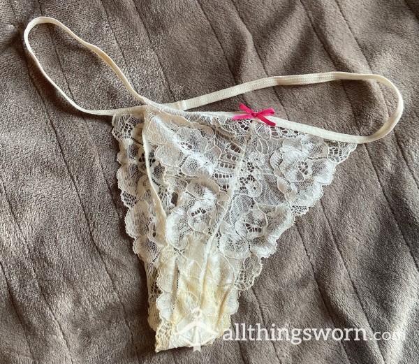 White Lace Thong With Stain