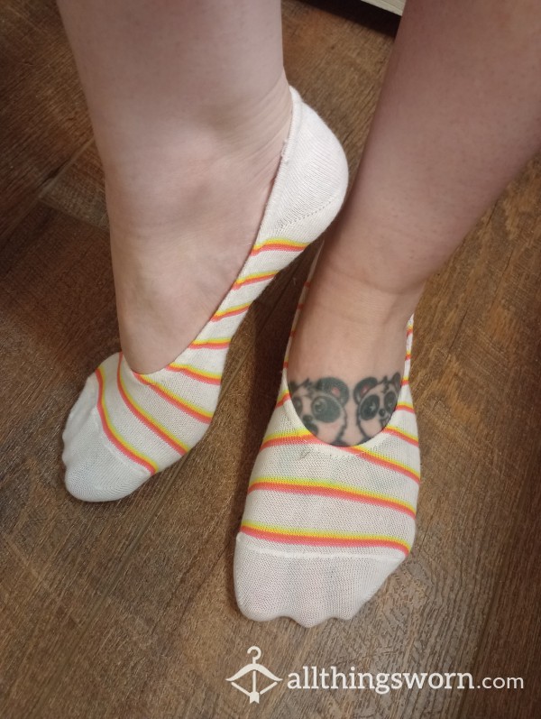 White No Show Socks With Stripes